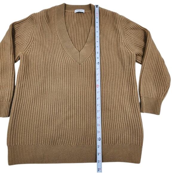 Aritzia Babaton Roger Sweater Merino Wool Tan Brown V Neck Ribbed Womens XS - Picture 8 of 11